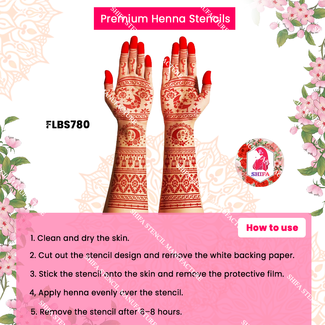 FLBS 780 Elegant Ramadan Stencil Theme double hand Henna Stencil